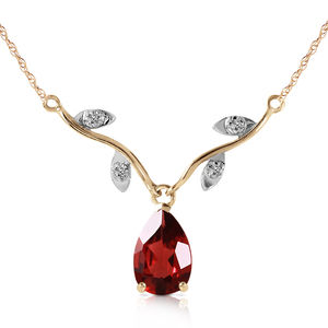 14K. SOLID GOLD NECKLACE WITH NATURAL DIAMOND & GARNET (Yellow Gold)